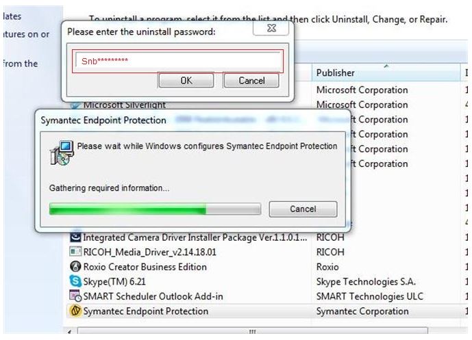 default symantec endpoint protection uninstall password