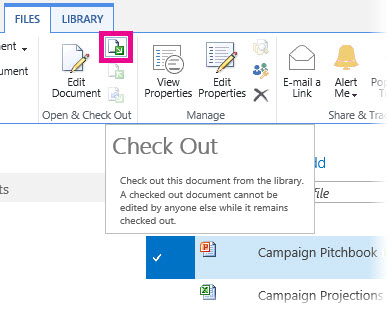 Fazer check-out ou fazer check-in de arquivos em uma biblioteca de  documentos - Suporte da Microsoft